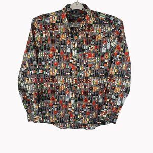 Paisley & Gray Mens XXL Slim Fit Button-Up Shirt Alcohol Bottle Print